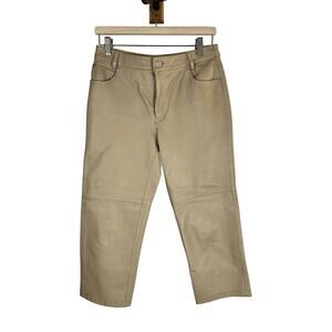 VINTAGE 90's Leather pants Newport News‎ Jeanology Womens 8 Tan Straight cropped